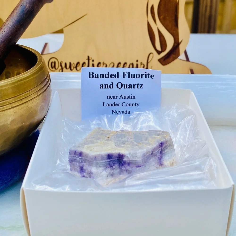 Raw Natural Banded Fluorite & Quartz Collectible Crystal Specimen 61 Grams